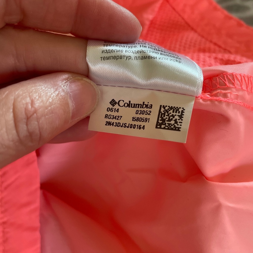 Columbia Hooded Lightweight Rain Jacket size XL Neon Pink Windbreaker Shell Y2K - Picture 11 of 12